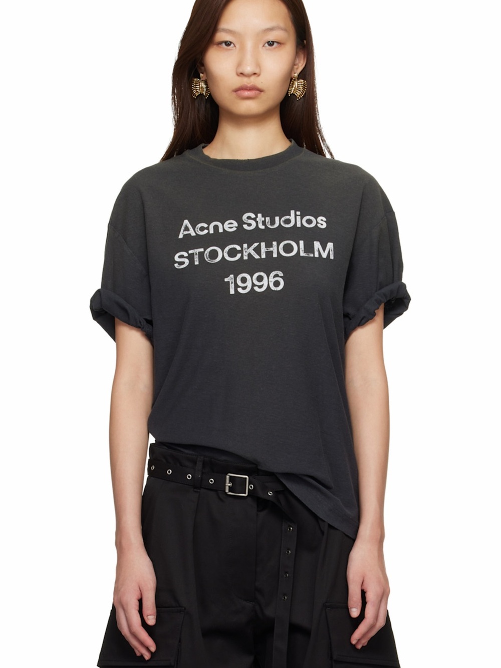 ACNE STUDIOS Black Relaxed Fit Logo T-shirt